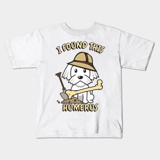 I found this humerus pun - white dog Kids T-Shirt